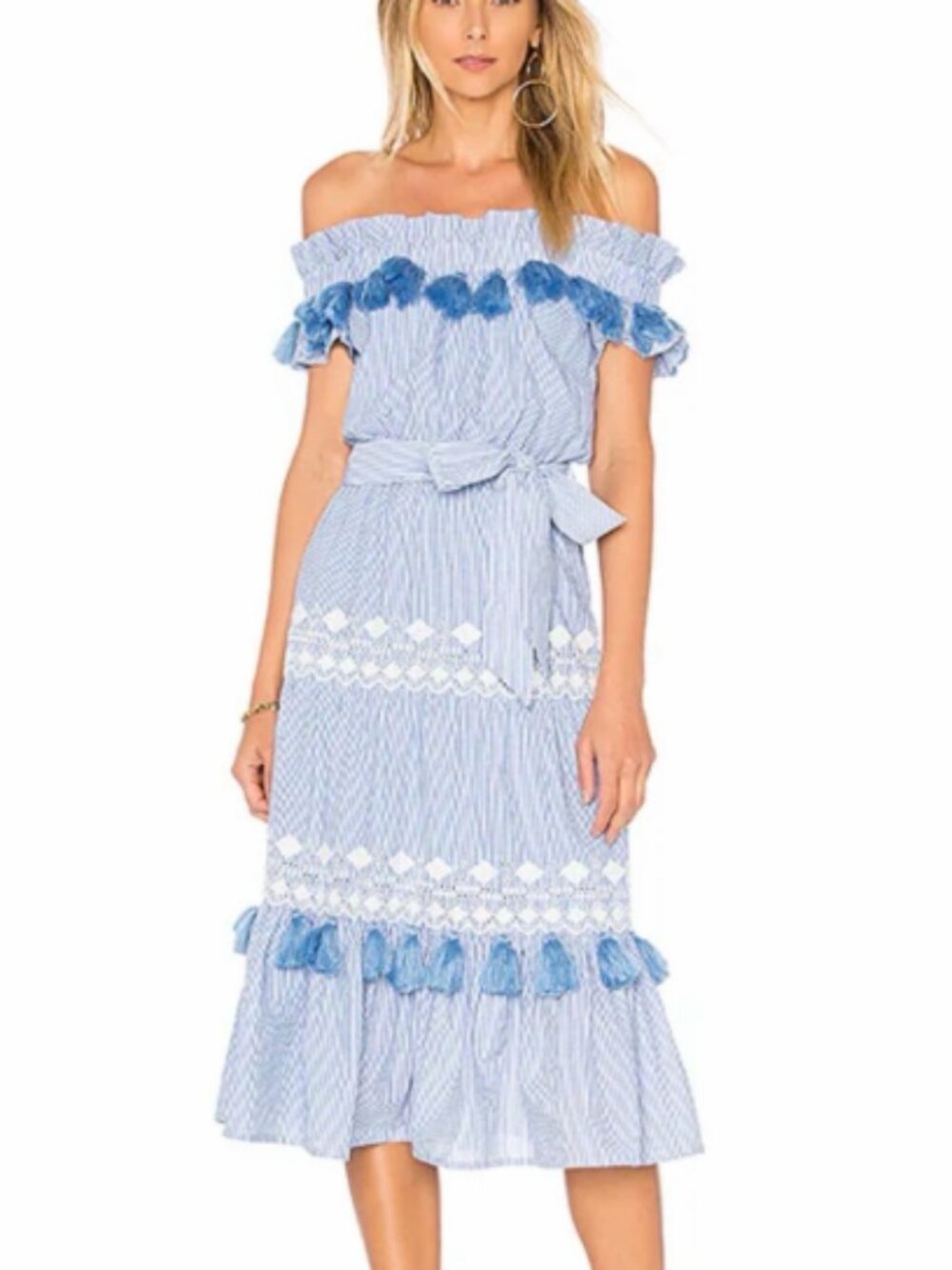 Tularosa‎ Lana Midi Dress Getty Blue Stripe Size Medium 100% Cotton Bohemian
